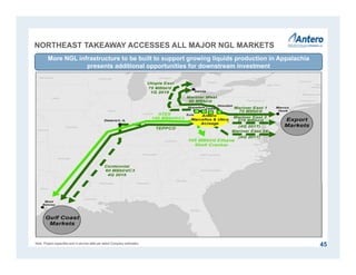Ethane – In service
Ethane – Proposed
C3+ NGLs – In service
C3+ NGLs – Proposed
45
NORTHEAST TAKEAWAY ACCESSES ALL MAJOR NGL MARKETS
Note: Project capacities and in-service date per latest Company estimates.
More NGL infrastructure to be built to support growing liquids production in Appalachia
presents additional opportunities for downstream investment
 