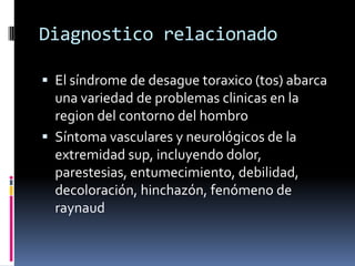 Diagnostico relacionado<br />El síndrome de desaguetoraxico (tos) abarca una variedad de problemas clinicas en la region d...