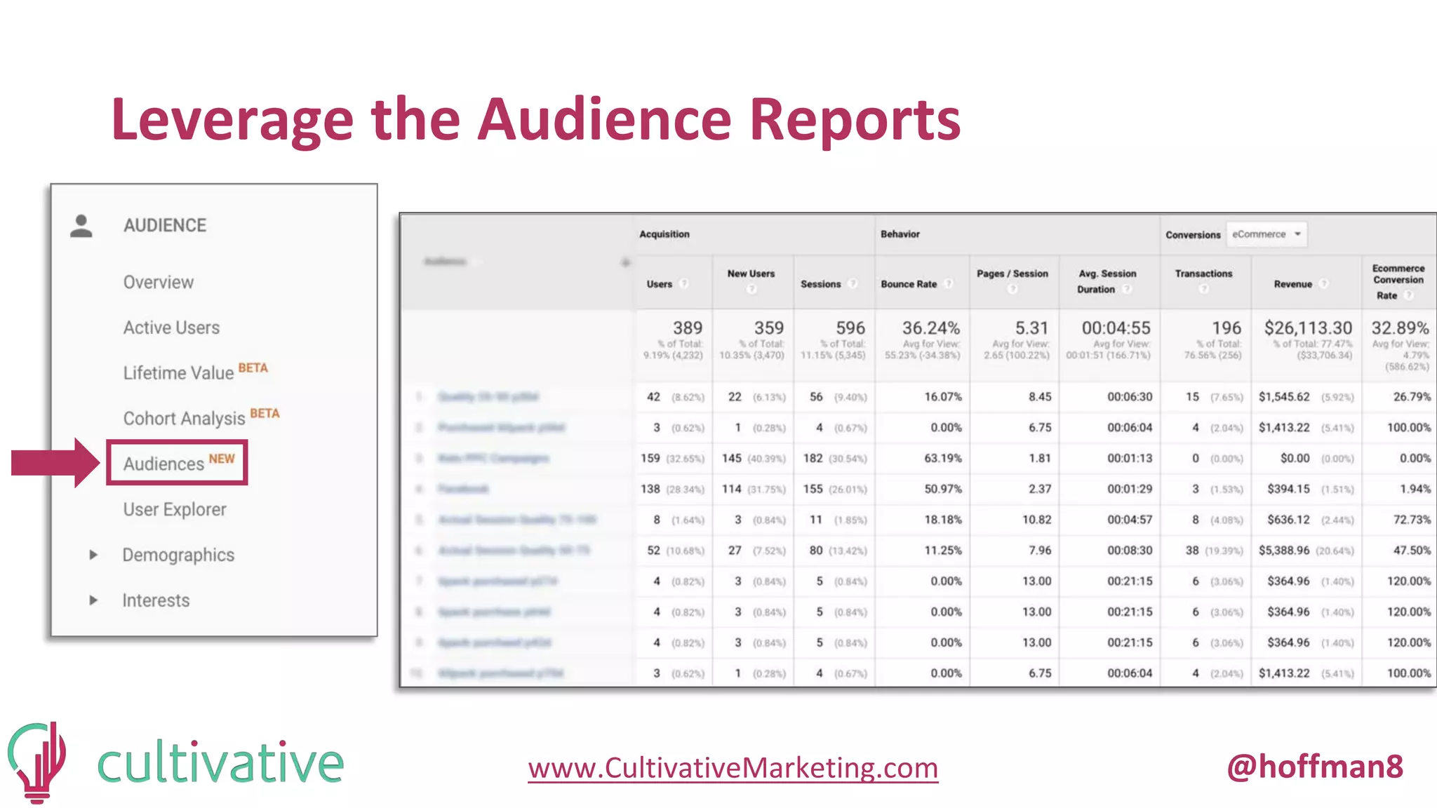 www.CultivativeMarketing.com @hoffman8
Leverage the Audience Reports
 