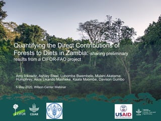 Quantifying the Direct Contributions of
Forests to Diets in Zambia: sharing preliminary
results from a CIFOR-FAO project
Amy Ickowitz, Ashley Steel, Lubomba Bwembelo, Mulani Akatama
Humphrey, Alice Likando Masheke, Kaala Moombe, Davison Gumbo
5 May 2020, Wilson Center Webinar
 