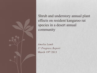 Amelia Lamb
1st Progress Report
March 19th 2013
Shrub and understory annual plant
effects on resident kangaroo rat
species in a desert annual
community
 