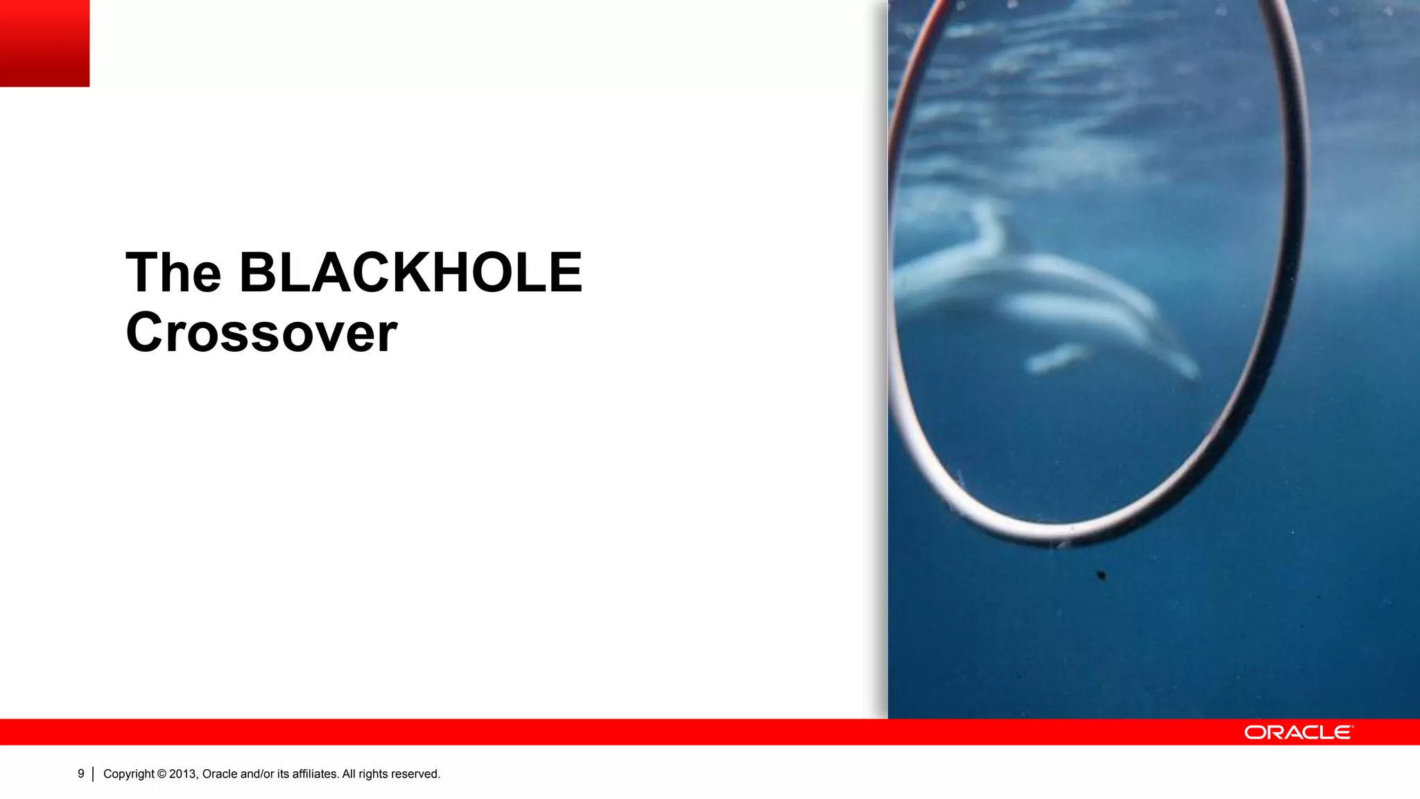 Copyright © 2013, Oracle and/or its affiliates. All rights reserved.9
The BLACKHOLE
Crossover
 