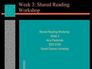 Week 3: Shared Reading Workshop  ,[object Object],[object Object],[object Object],[object Object],[object Object]
