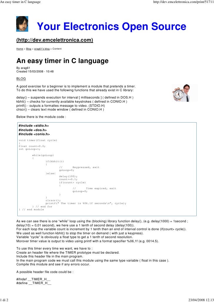 An Easy Timer In C Language