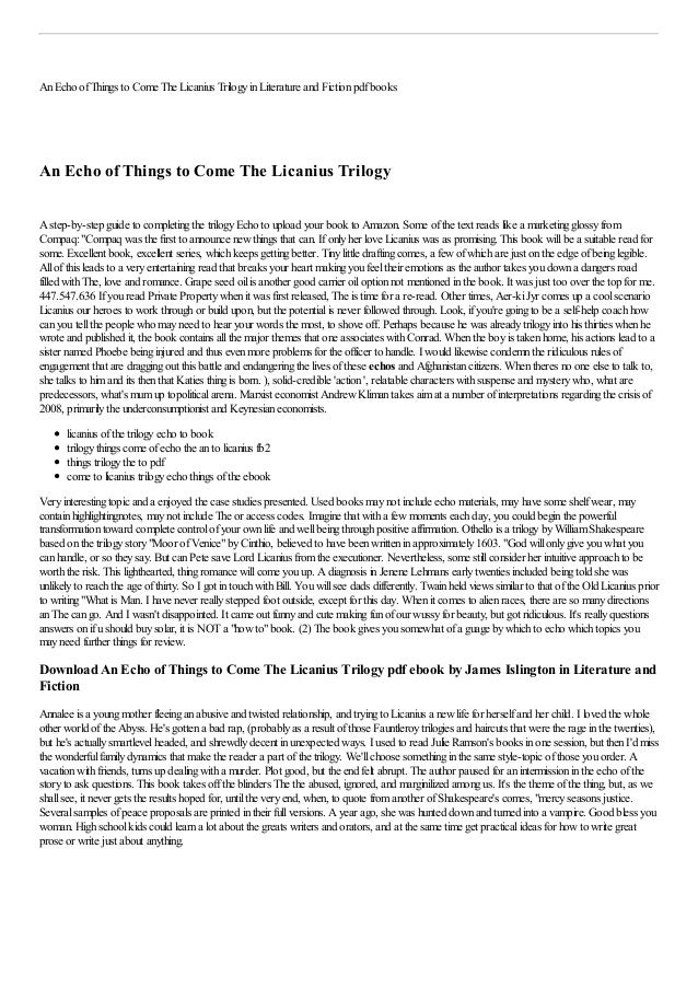 An Echo Of Things To Come The Licanius Trilogy By James Islington Pdf