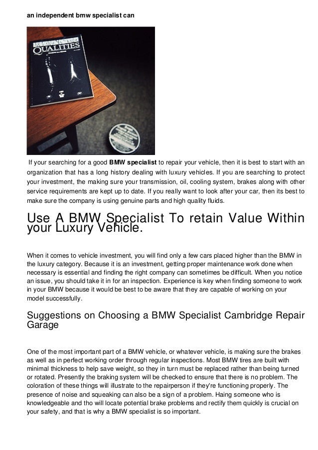 An Independent Bmw Specialist Can Increase The Value Of Your Car