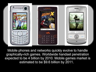 Mobile phones and networks quickly evolve to handle
 graphically-rich games. Worldwide handset penetration
expected to be ...
