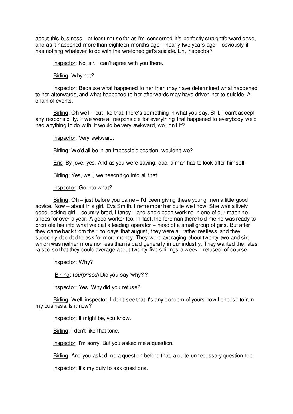 An Inspector Calls Act 1 Year 10