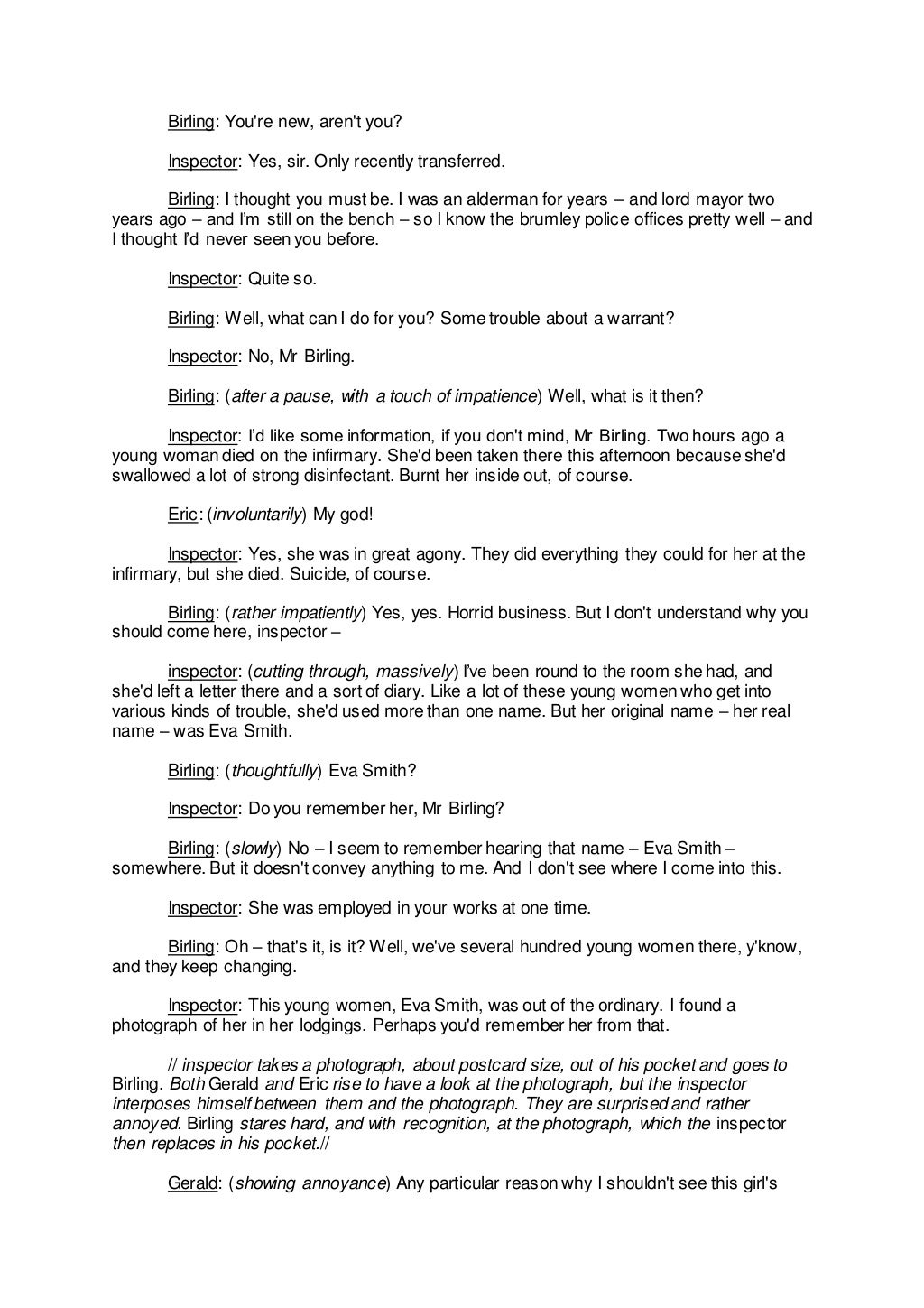 An Inspector Calls Act 1 Year 10