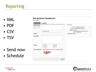 Reporting XML PDF CSV TSV Send now Schedule 