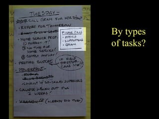 By types of tasks? 