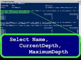 Select Name,  CurrentDepth,  MaximumDepth 