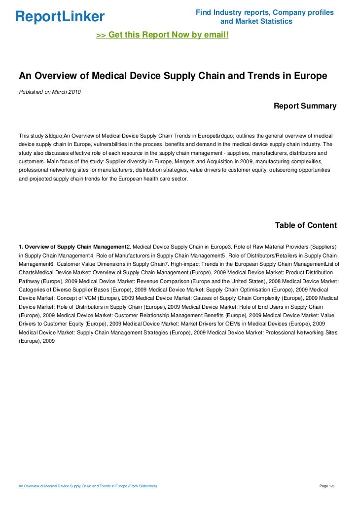 An Overview of Medical Device Supply Chain and Trends in Europe