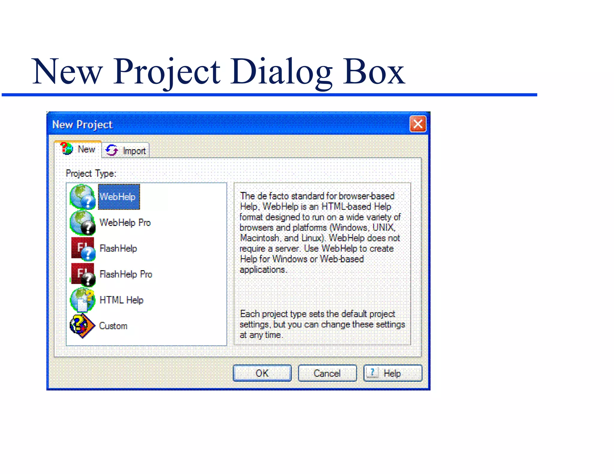 New Project Dialog Box 