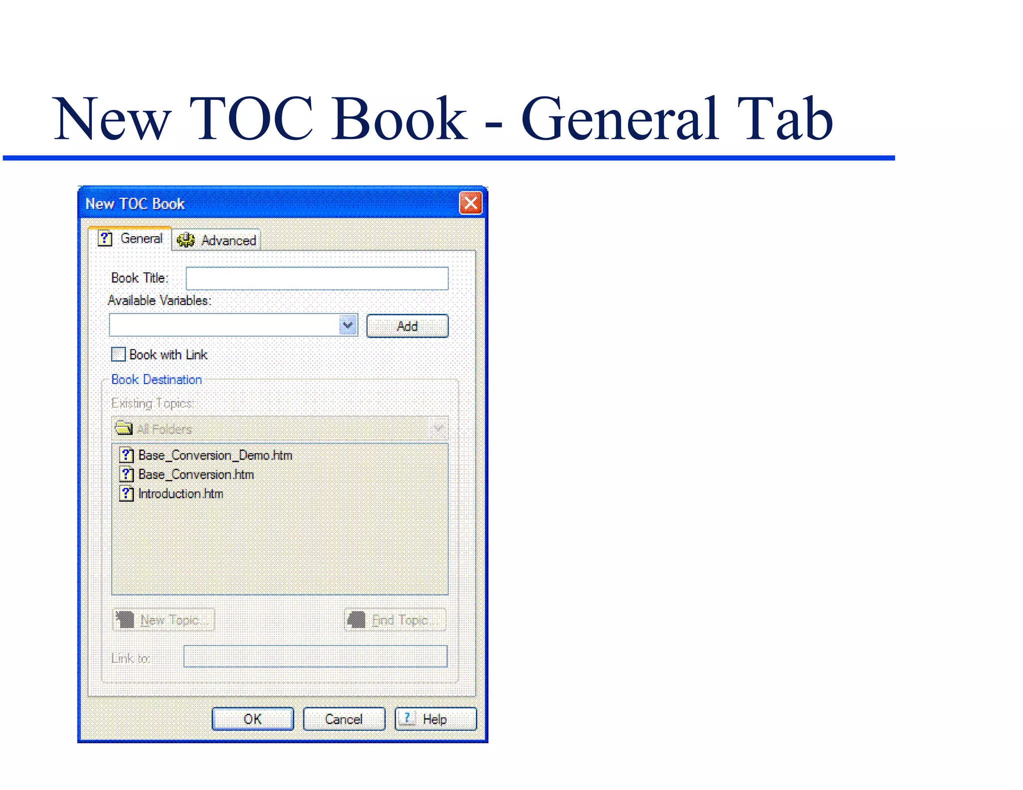 New TOC Book - General Tab 