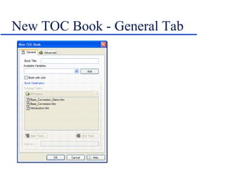 New TOC Book - General Tab 