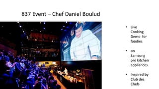 #LOVETHESTORE
WHEN YOU DO DIGITAL RIGHT#nrf17 I nrfBIGshow.com
• Live
Cooking
Demo for
foodies
• on
Samsung
pro kitchen
appliances
• Inspired by
Club des
Chefs
837 Event – Chef Daniel Boulud
 