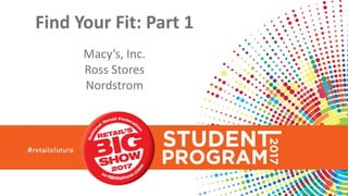 Find Your Fit: Part 1
Macy’s, Inc.
Ross Stores
Nordstrom
 