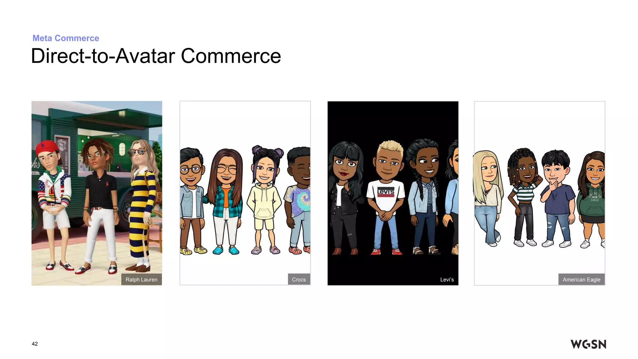 42
Direct-to-Avatar Commerce
Meta Commerce
Ralph Lauren Crocs Levi’s American Eagle
 