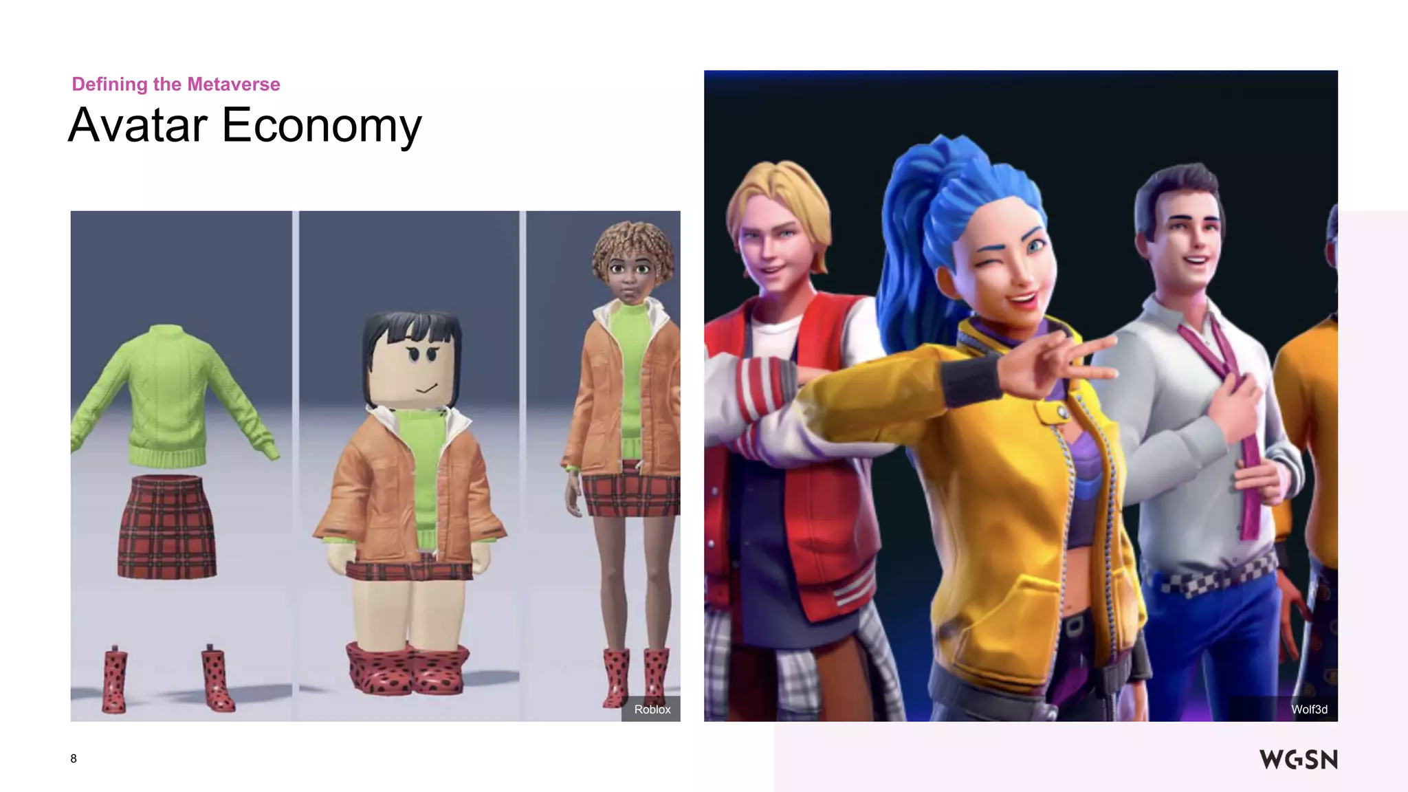 8
Avatar Economy
Defining the Metaverse
Wolf3d
Roblox
 