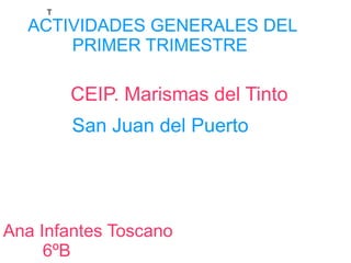 ACTIVIDADES GENERALES DEL  PRIMER TRIMESTRE  CEIP. Marismas del Tinto T San Juan del Puerto Ana Infantes Toscano 6ºB  