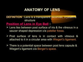 ANATOMY AND PHYSIOLOGY OF THE LENS | PPT