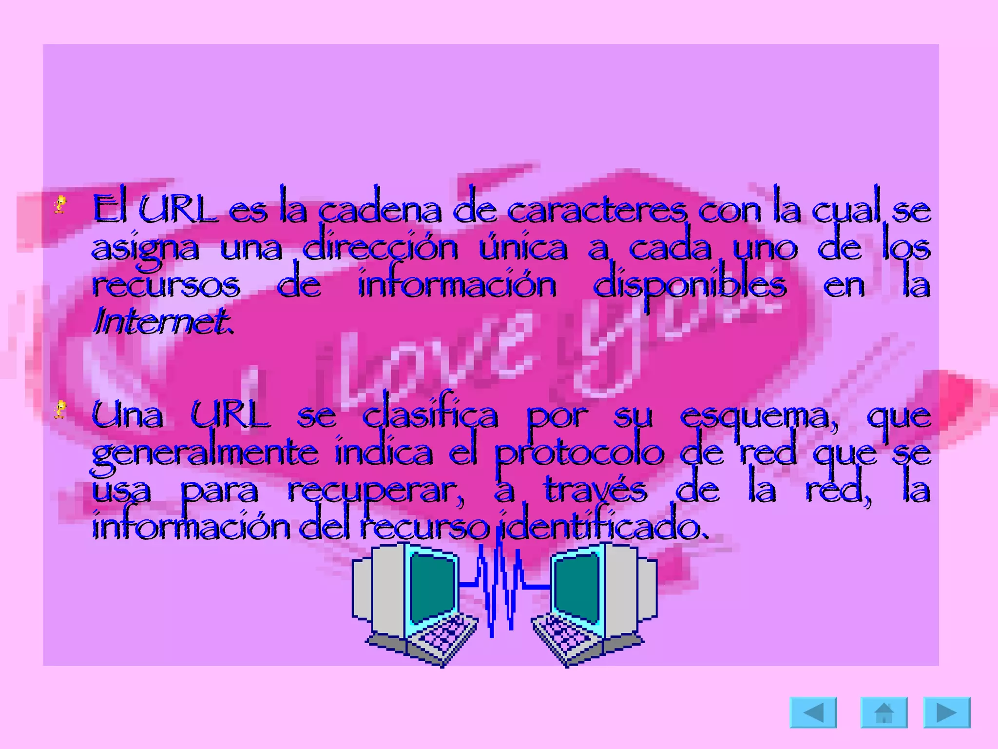 El URL es la cadena de caracteres con la cual se asigna una dirección única a cada uno de los recursos de información disponibles en la  Internet .  Una URL se clasifica por su esquema, que generalmente indica el protocolo de red que se usa para recuperar, a través de la red, la información del recurso identificado.   