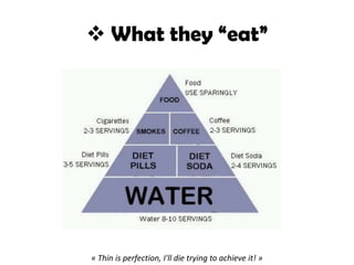  What they “eat”
« Thin is perfection, I'll die trying to achieve it! »
 