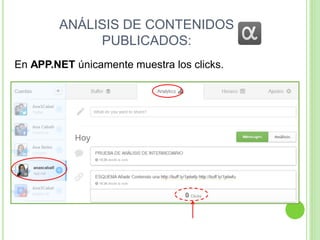 ANÁLISIS DE CONTENIDOS
PUBLICADOS:
En APP.NET únicamente muestra los clicks.

 