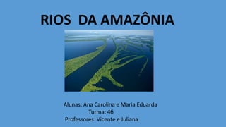 RIOS DA AMAZÔNIA
Alunas: Ana Carolina e Maria Eduarda
Turma: 46
Professores: Vicente e Juliana
 