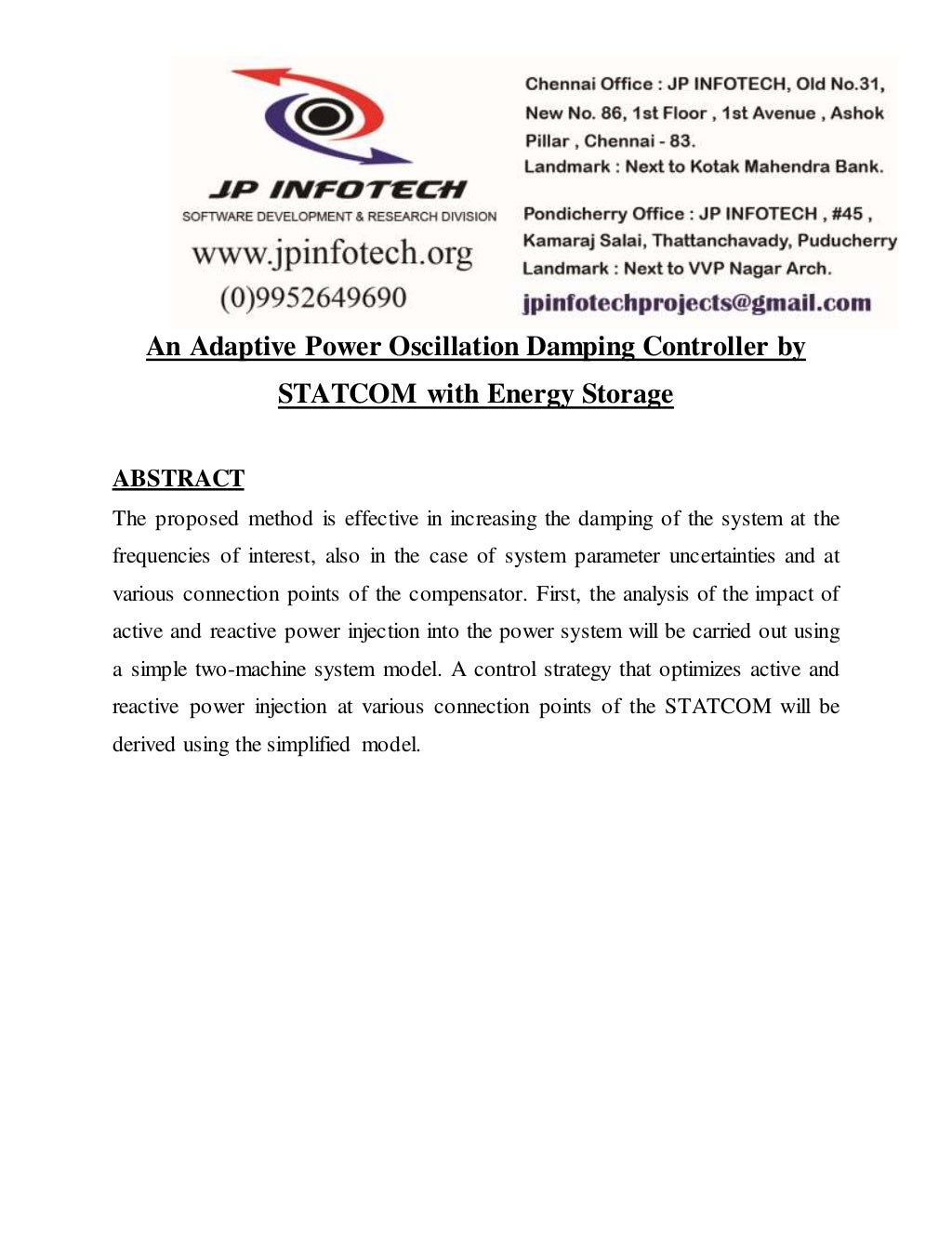 An adaptive power oscillation damping controller