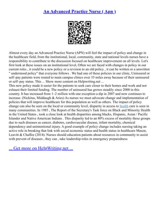 An Advanced Practice Nurse ( Apn ) | PDF
