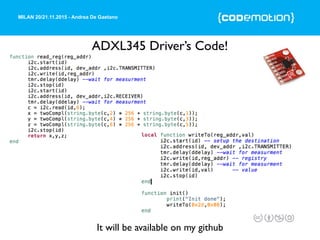 MILAN 20/21.11.2015 - Andrea De Gaetano
ADXL345 Driver’s Code!
It will be available on my github
 