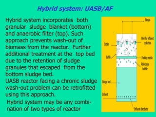 Hybrid system: UASB/AF
Hybrid system incorporates both
granular sludge blanket (bottom)
and anaerobic filter (top). Such
a...