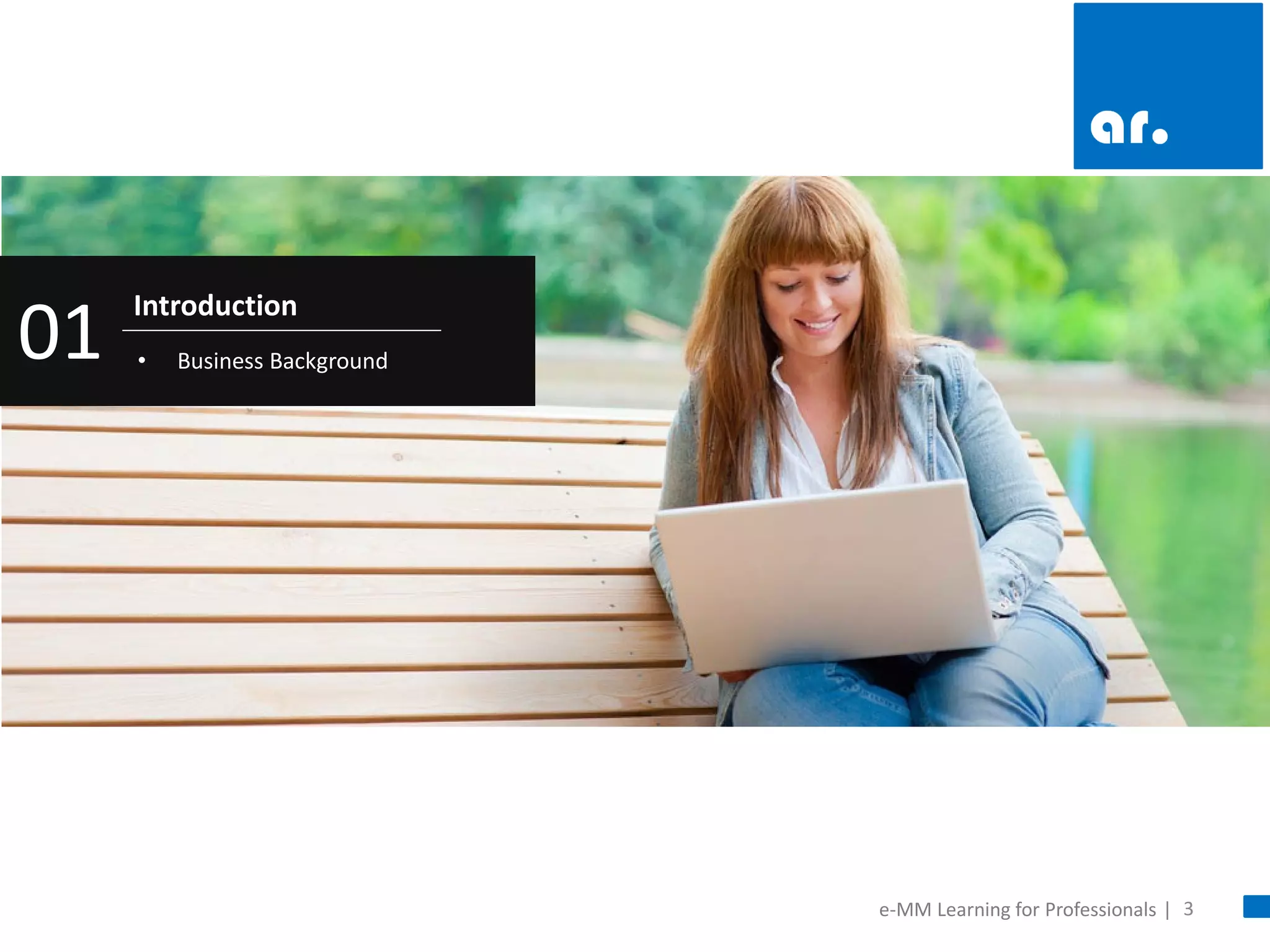 3 
e-MM Learning for Professionals | 
Introduction 
•Business Background 
01  