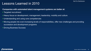 Not For Distribution
Lessons Learned in 2010
19
Companies with automated talent management systems are better at:
 Target...