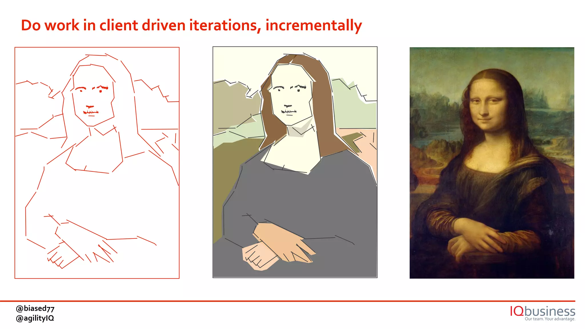 Do work in client driven iterations, incrementally
@biased77
@agilityIQ
 