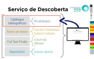Catálogos
bibliográﬁcos
Bases de dados
Full Text Finder
Repositório
eJournals
eBooks
Full-text Databases
Subject Indexes
19 catálogos
Acesso aberto
Serviço de Descoberta
 