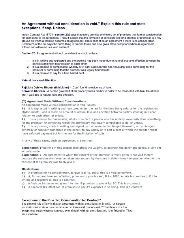 An agreement without consideration is void PDF
