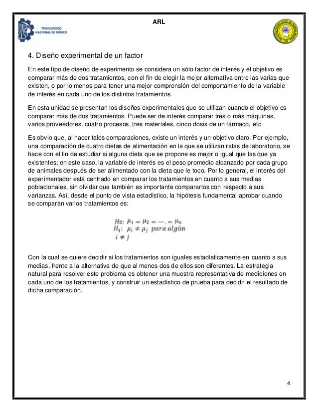 4 Dise o Experimental Para Un Factor