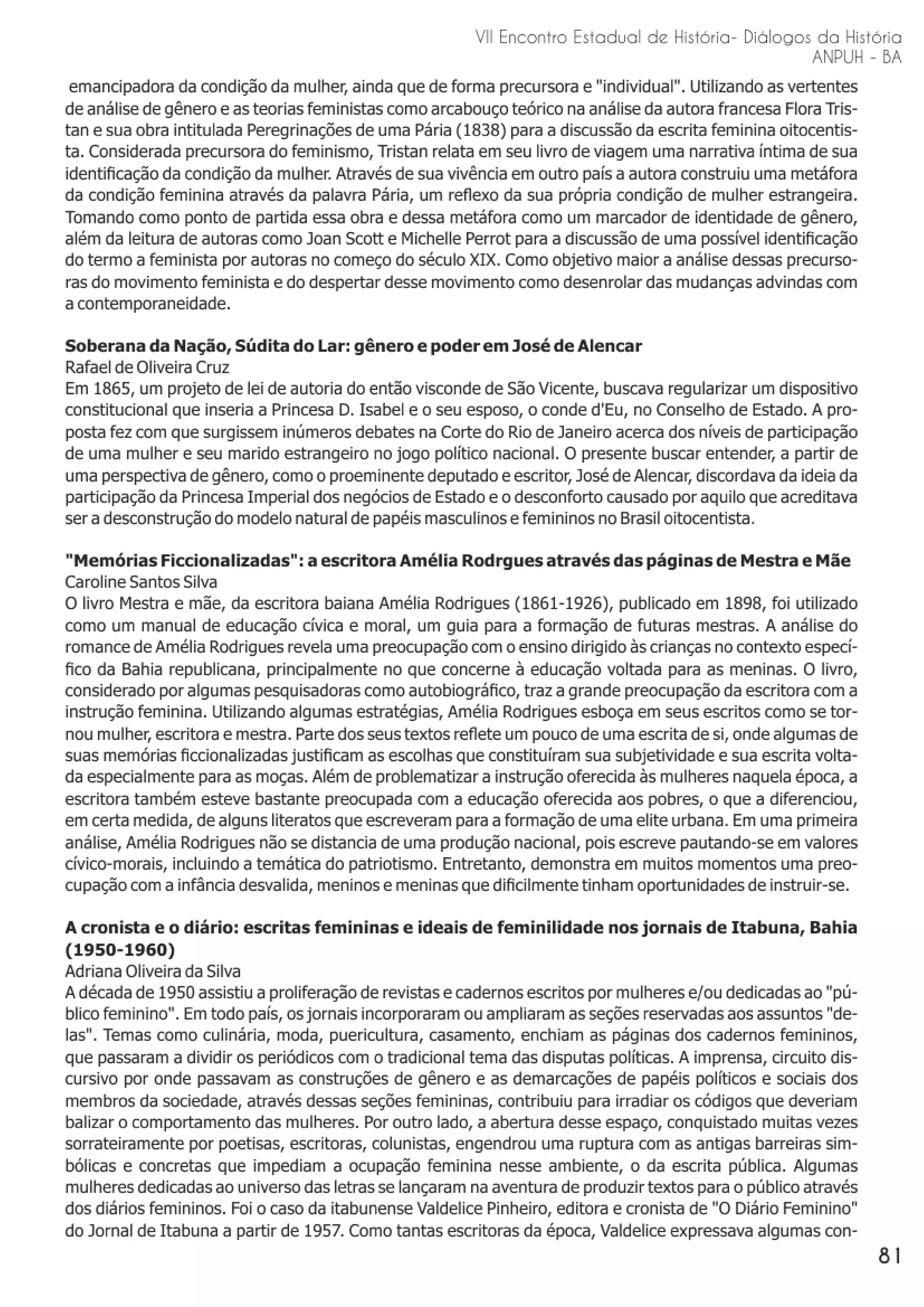 Anais do VII Encontro Estadual de História (ANPUH) Cachoeira São Félix - Bahia