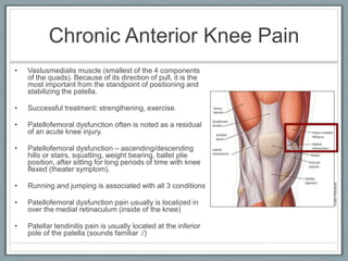 Not “locking” but “gelling or stiffness” feeling.My SymptomsPop or snap and knee abruptly goes out. The initial burst of pain is usually sharp, it then becomes dull and aching.Knee doesn’t feel right – INSTABILITY, hence a “give away” feeling.It hurts when: ascending/descending hills or stairs, squatting, weight bearing, ballet plie position, after sitting for long periods of time with knee flexed (theater symptom), someone kicks (sigh).