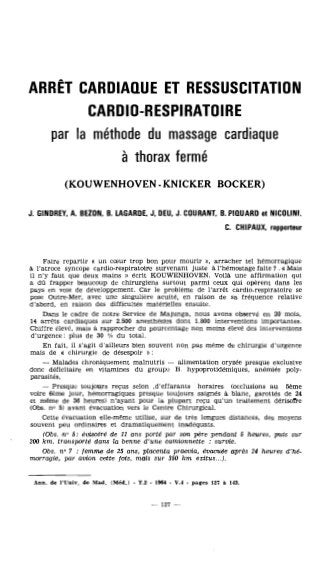 1960 : le Dr Kouwenhoven brise le dogme de la reanimation de l'arrêt cardiaque à thorax ouvert...