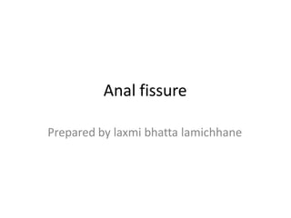 Anal fissure
Prepared by laxmi bhatta lamichhane
 