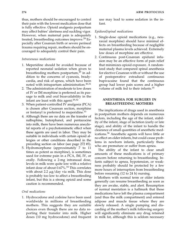 Analgesia And Anesthesia For The Breastfeeding Mother