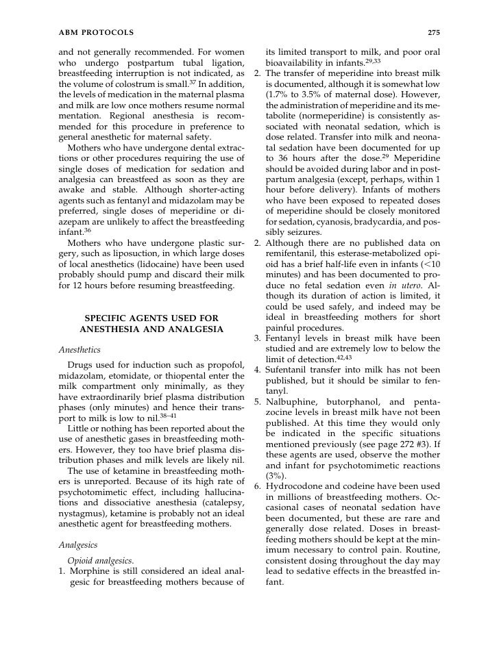 Analgesia And Anesthesia For The Breastfeeding Mother