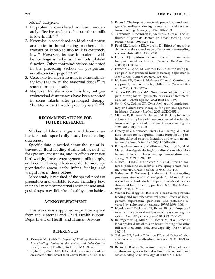 Analgesia And Anesthesia For The Breastfeeding Mother