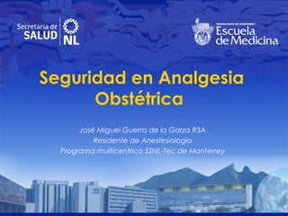 Seguridad en Analgesia
Obstétrica
José Miguel Guerra de la Garza R3A
Residente de Anestesiología
Programa multicentrico SSNL-Tec de Monterrey

 