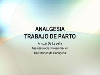 ANALGESIA
TRABAJO DE PARTO
      Ancizar De La peña
  Anestesiología y Reanimación
   Universidad de Cartagena
 