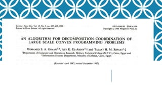 An algorithm for decomposition coordination of large scale convex programmimg problems m othman a el-ariny_talaat refaat